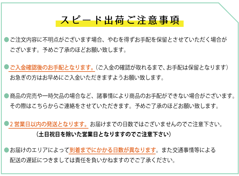スピード配送注意事項