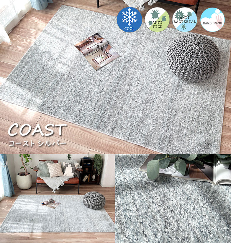 ひんやりとした肌ざわりのラグ。コースト シルバー