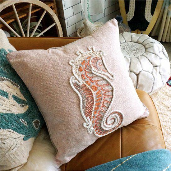 RED BAMBOO 海洋生物刺繍クッションカバー TOPANGA Homefurnishing ゆるアニマルクッションカバー FOX ピンク 45