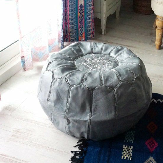 patati patata モロッコから直輸入！山羊の革のプフ＜プフフ グレー