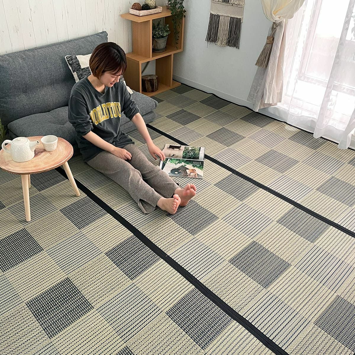 手洗いOK！和モダンデザインのい草ござ・上敷き＜あおつゆ＞：6サイズ