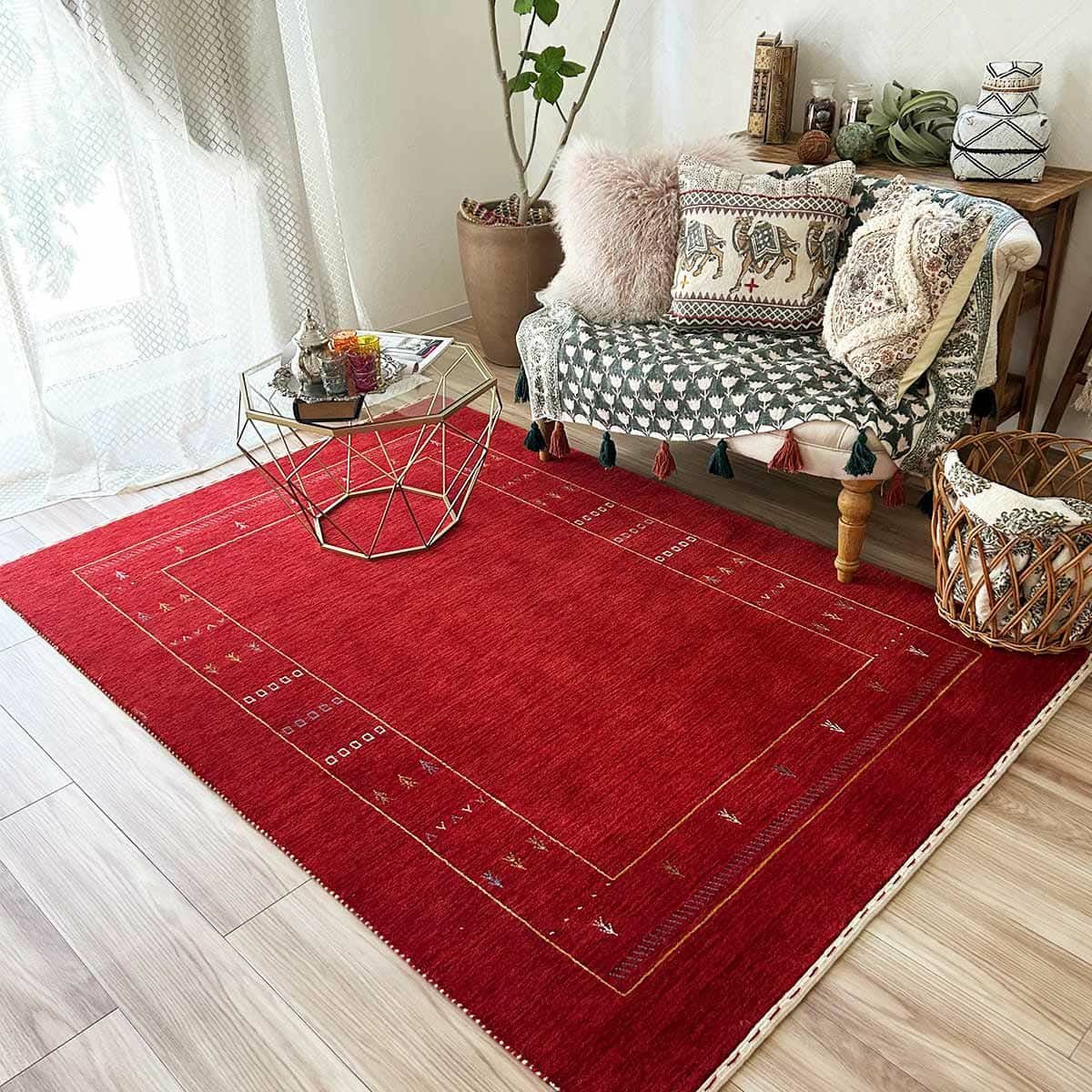 大人気！ウール100％のハンドルームインドギャッベラグ【Rug more