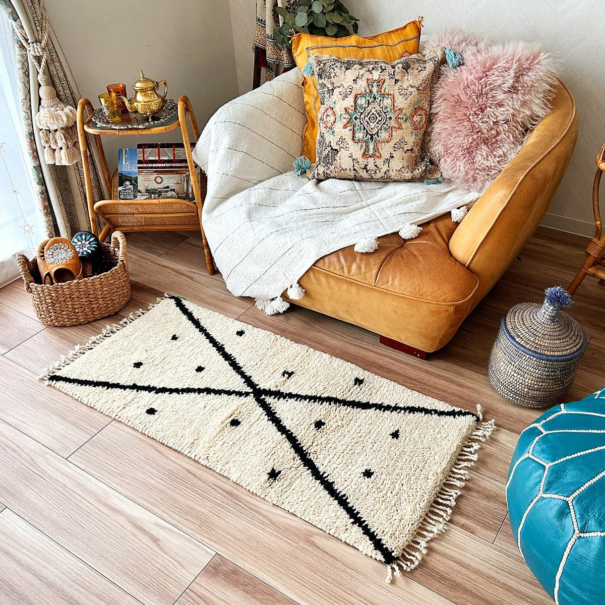 新品/未使用/一点もの-モロッコベニワレン-No.18(124×191cm) 世界に1枚だけ！モロッコ直輸入のウール100％ハンドメイドベニワレン