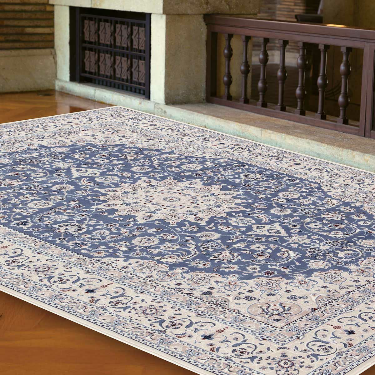 トルコのカーペット 120x180cm blue&white 500,000ノット】トルコ産・超高密度な超高級ウィルトン織りカーペット
